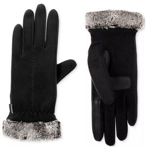 Isotoner Black Women's Lined Recycled Stretch Fleece Water Repellent Glo…